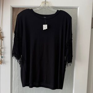 Lush Brand Black Quality T-shirt with Fringe Design on sleeves . Super Cute! Med